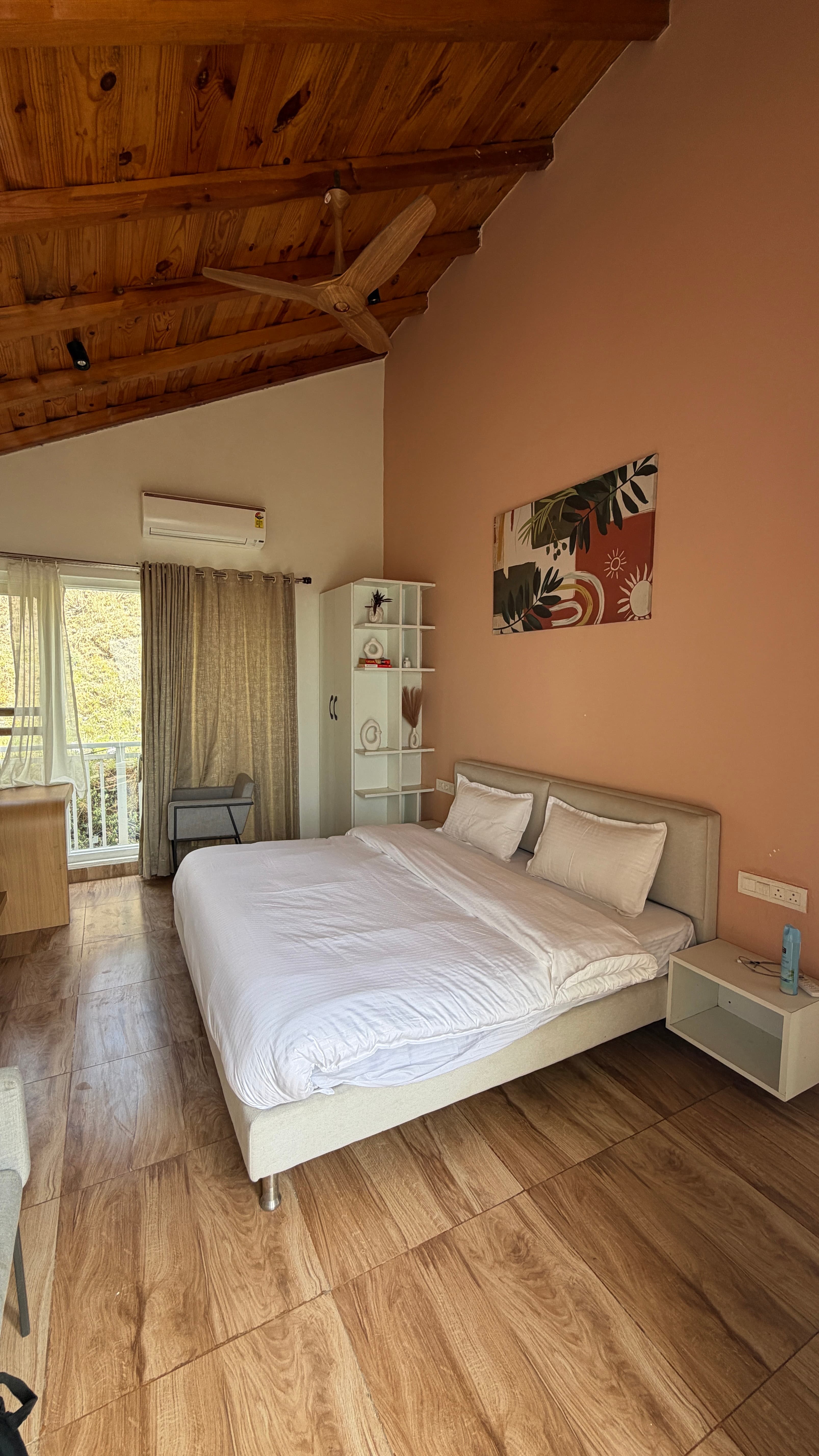 Bedroom with wooden ceiling